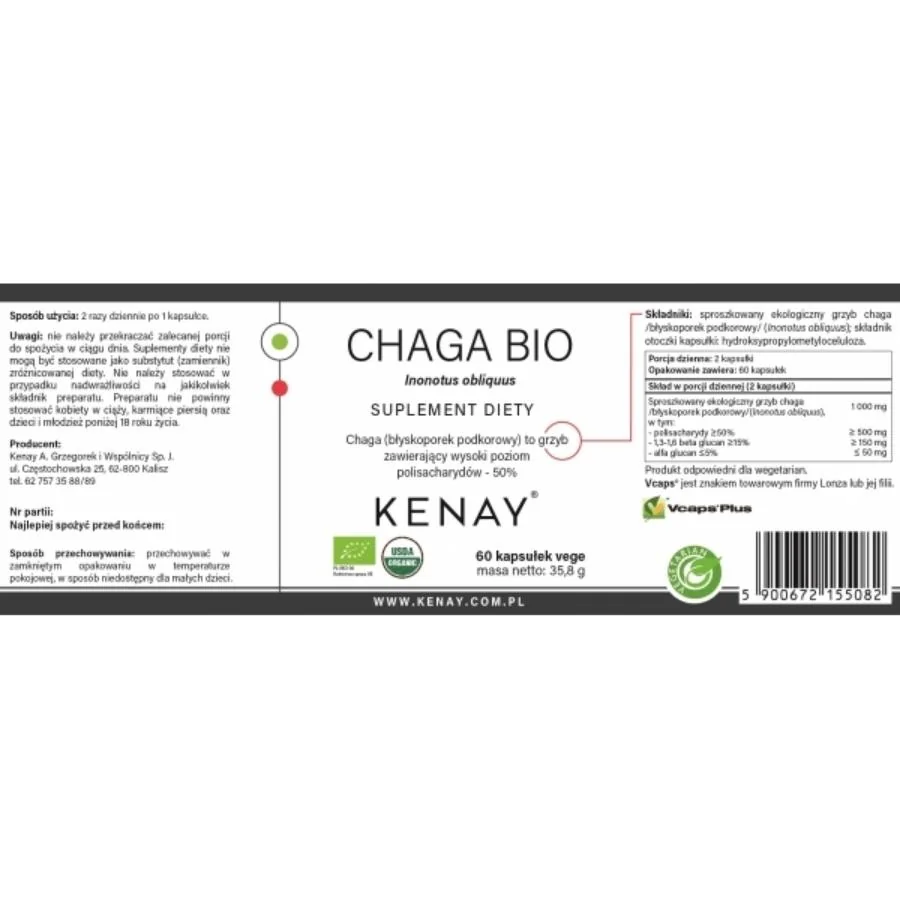 Kenay Chaga BIO Inonotus obliquus 60 kapslí