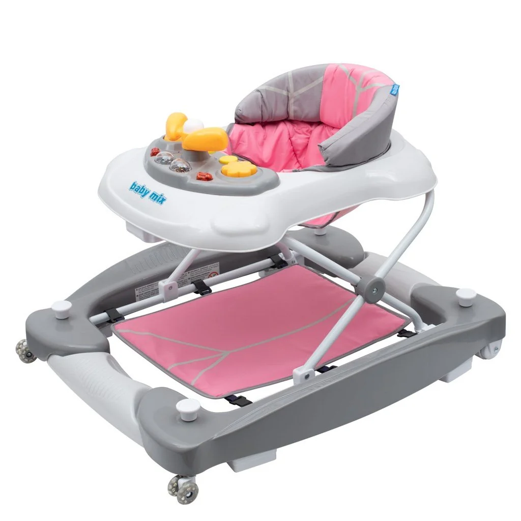Baby Mix Dětské chodítko s houpačkou a silikonovými kolečky  růžové