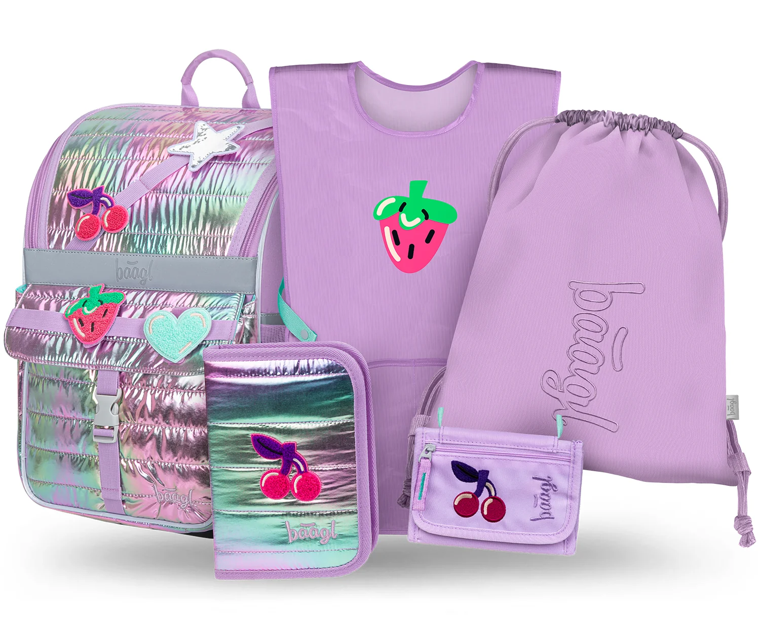 Baagl SET 5 Zippy Lavender: aktovka, penál, sáček, zástěra, peněženka