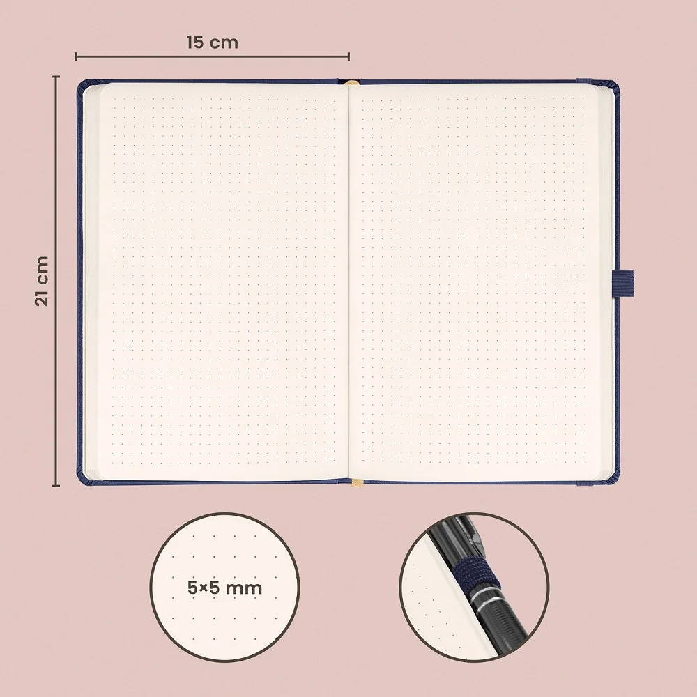 NOTIQUE Notes Balacron, tmavě modrý, tečkovaný 15 × 21 cm