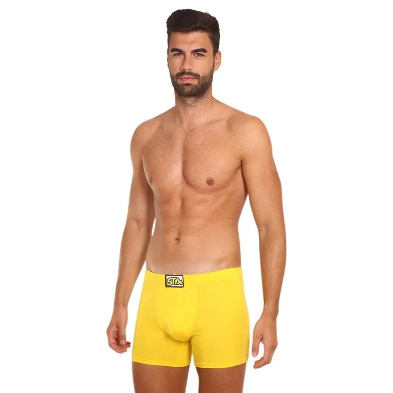 Styx Pánské boxerky long klasická guma žluté (F1068) XXL