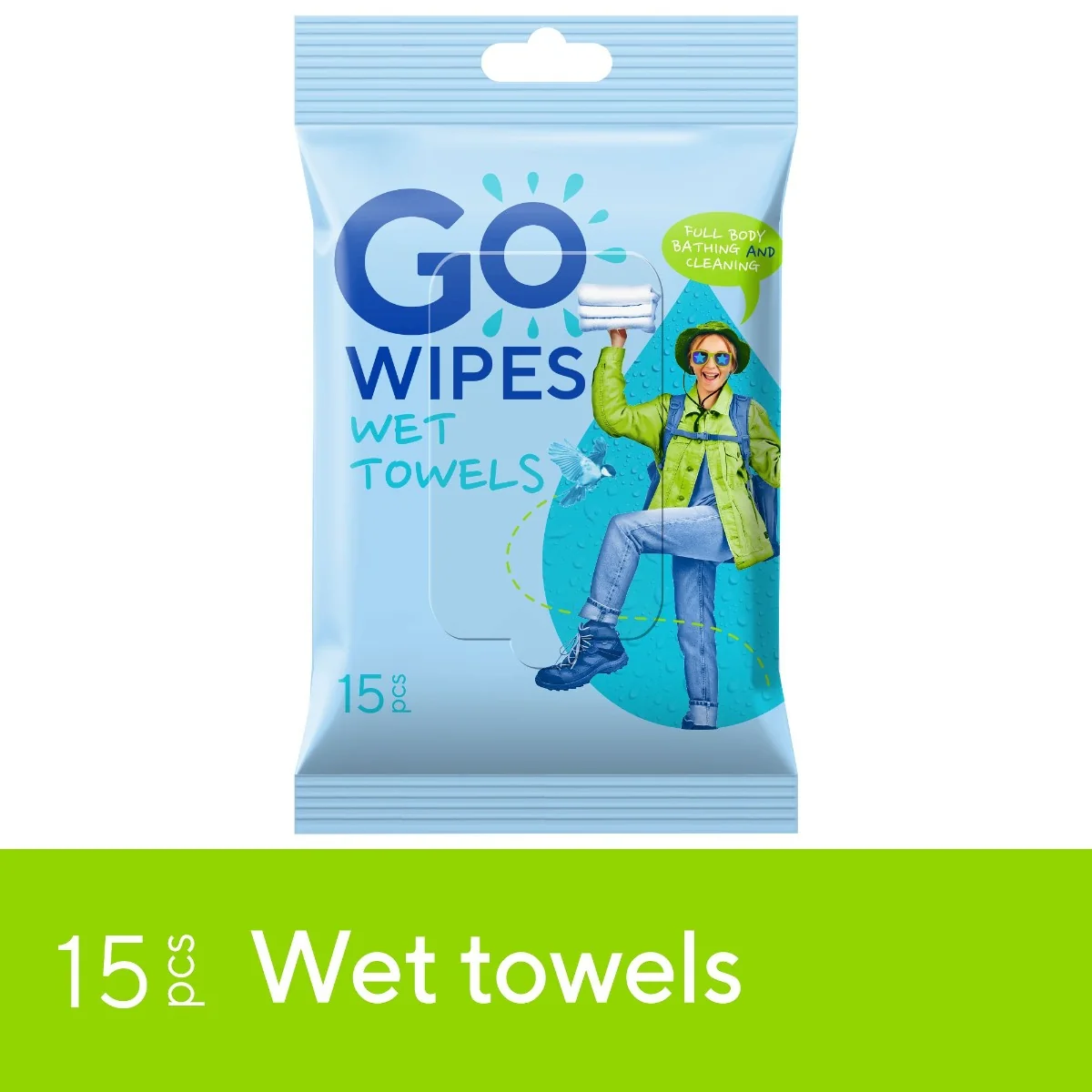 GoWipes Osvěžující vlhčené ručníky pro aktivní životní styl Kempování 15 ks