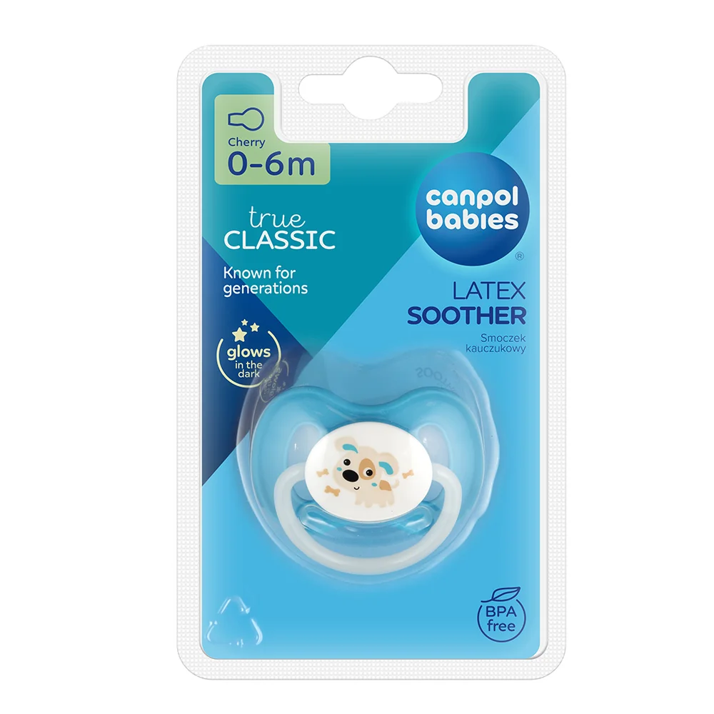 Canpol babies Svítící kaučukový dudlík třešinka 0–6m 1 ks modrý