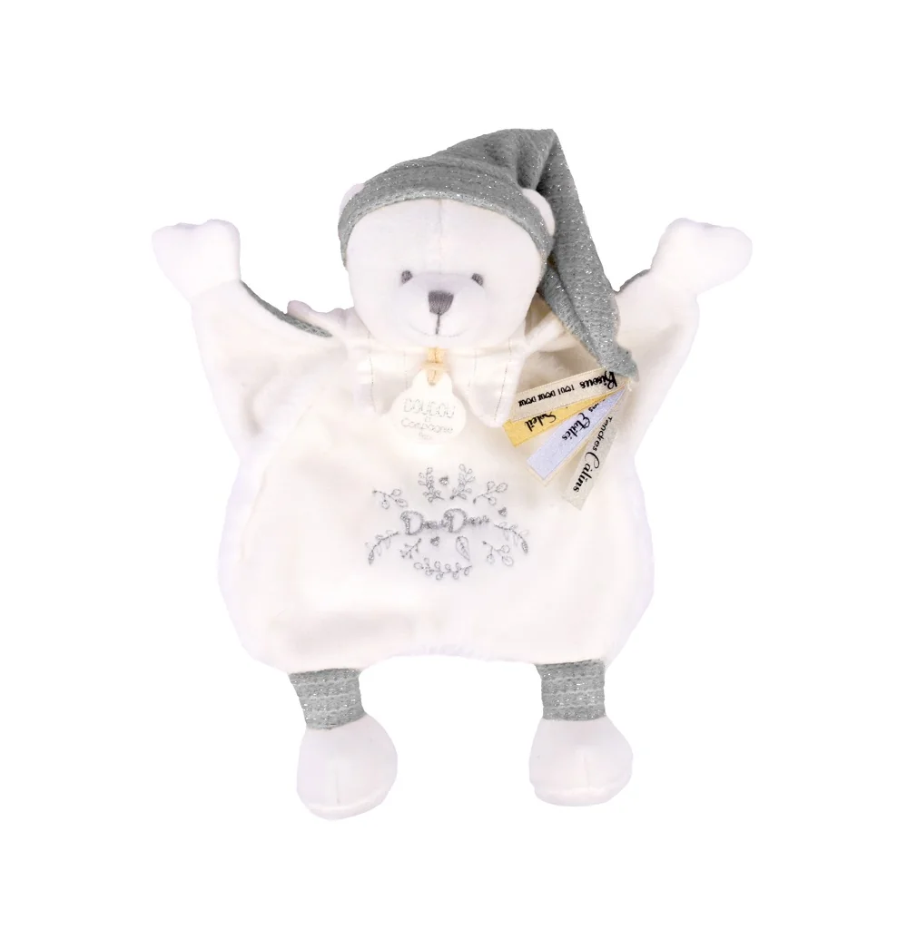 Doudou et Compagnie Paris Dárková sada Plyšový muchláček medvídek s čepičkou šedý 25 cm
