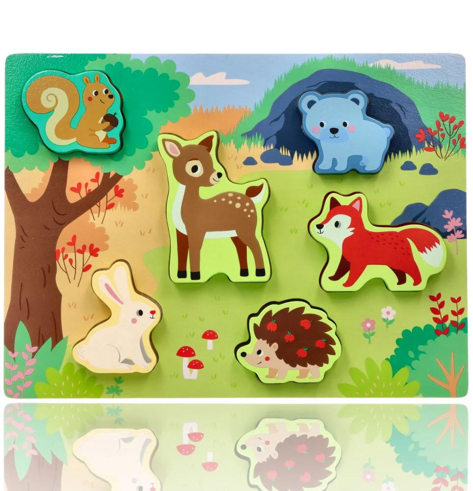 Adam Toys Dřevěné zábavné vkládací puzzle, lesní zvířátka 3D