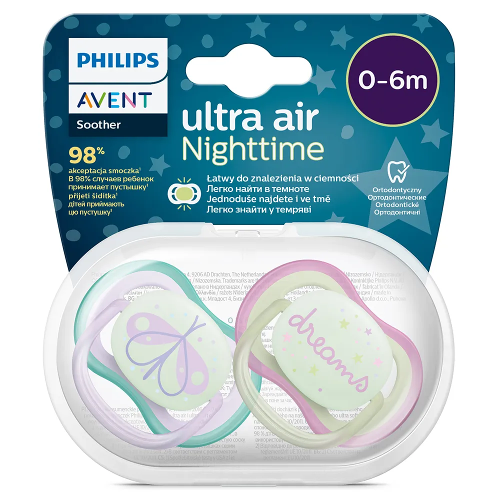 Philips Avent Šidítko Ultra air noční 0–6m dívka 2 ks