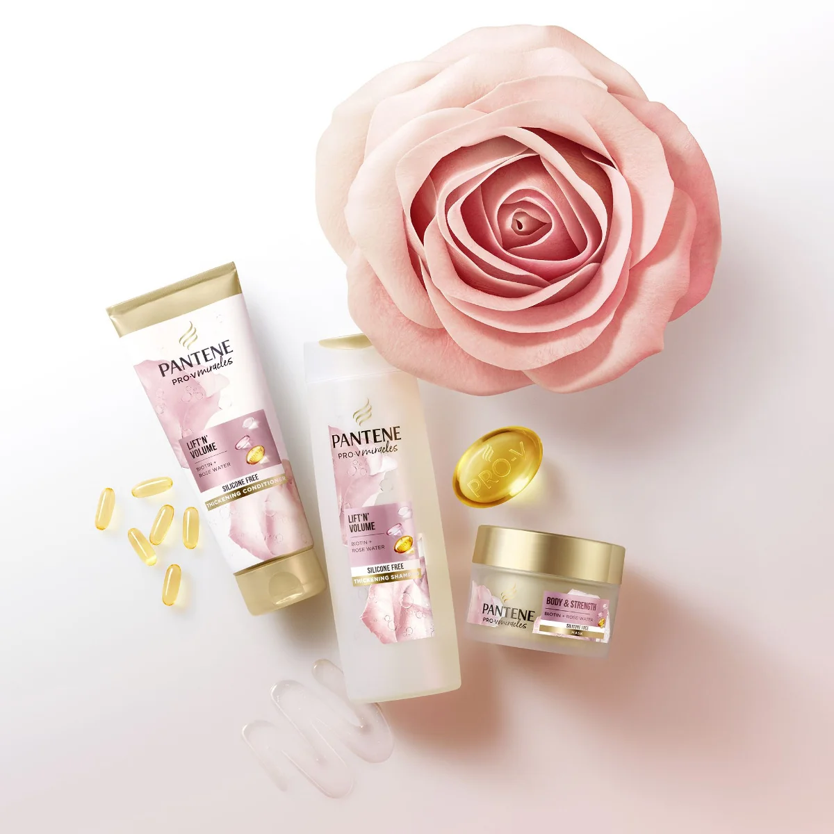 Pantene Pro-V Body & Strength Rose Water vlasová maska 160 ml