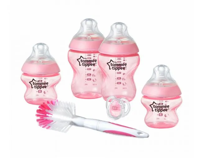 Tommee Tippee Sada kojeneckých lahviček C2N s kartáčem růžová 
