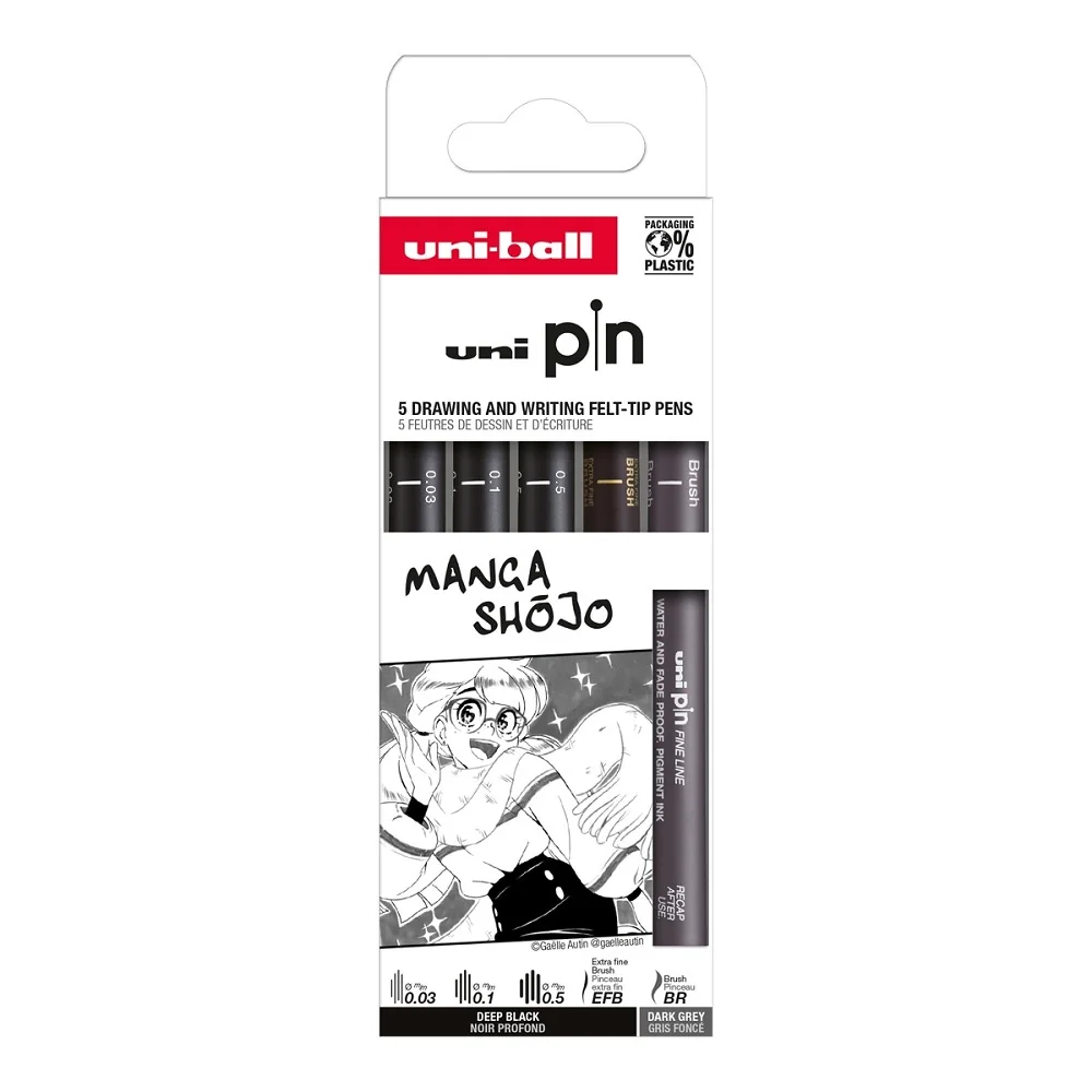 UNI PIN Drawing - Manga Shojo, sada linerů mix barev - 5 ks