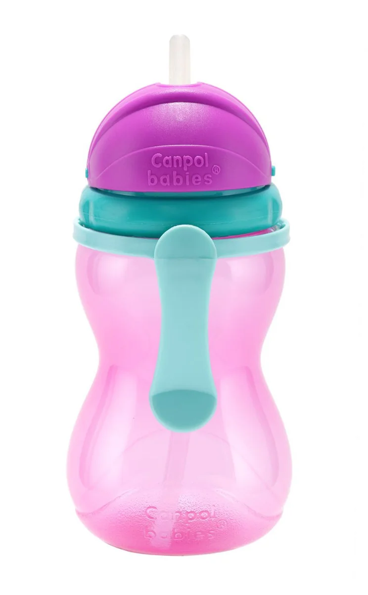 Canpol babies Sportovní láhev se slámkou 370 ml 1 ks růžová