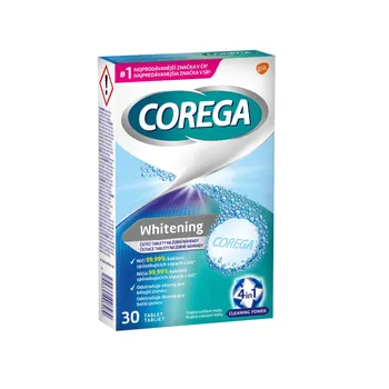 Corega Whitening Antibakteriální tablety 30 ks