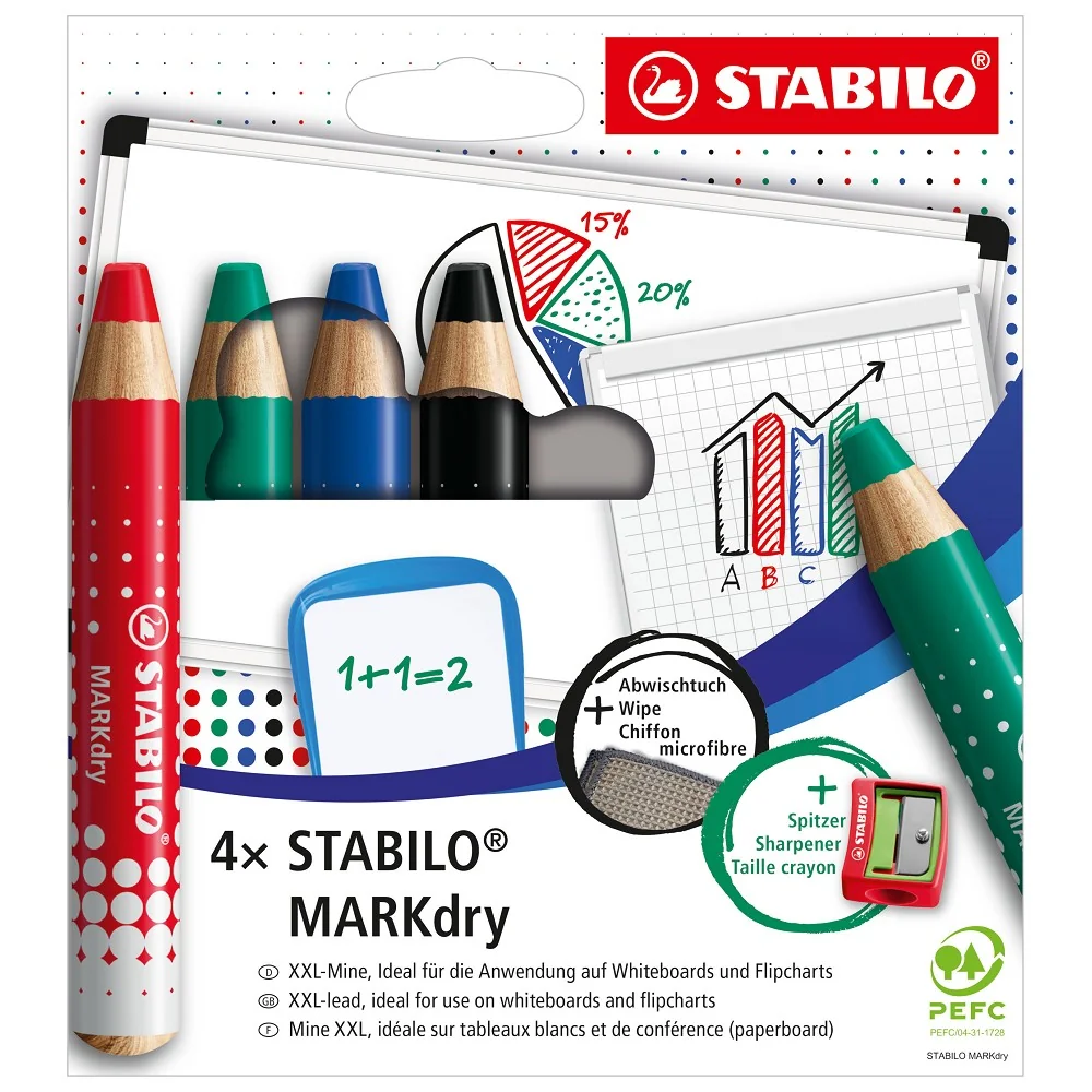 STABILO Suchý popisovač na tabuli a flipchart - MARKdry - 648/4-5 - 4 ks sada
