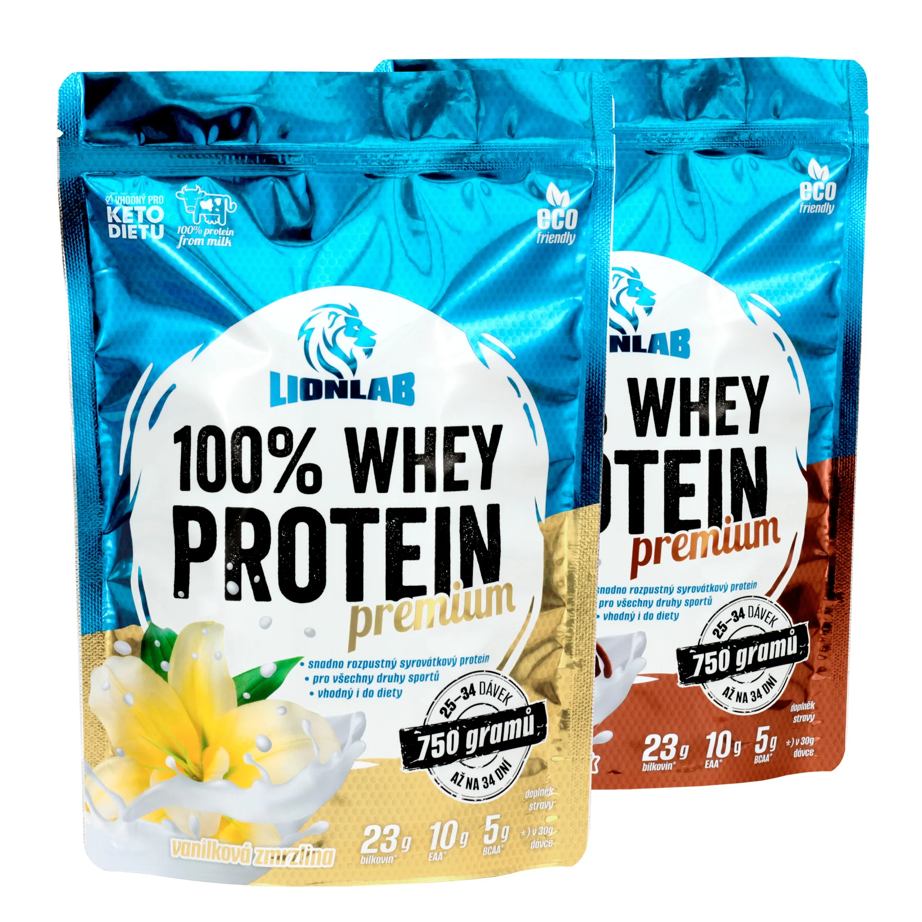Lionlab 100 % Whey Protein 750 g  AKCE 1+1 vanilka + čokoláda