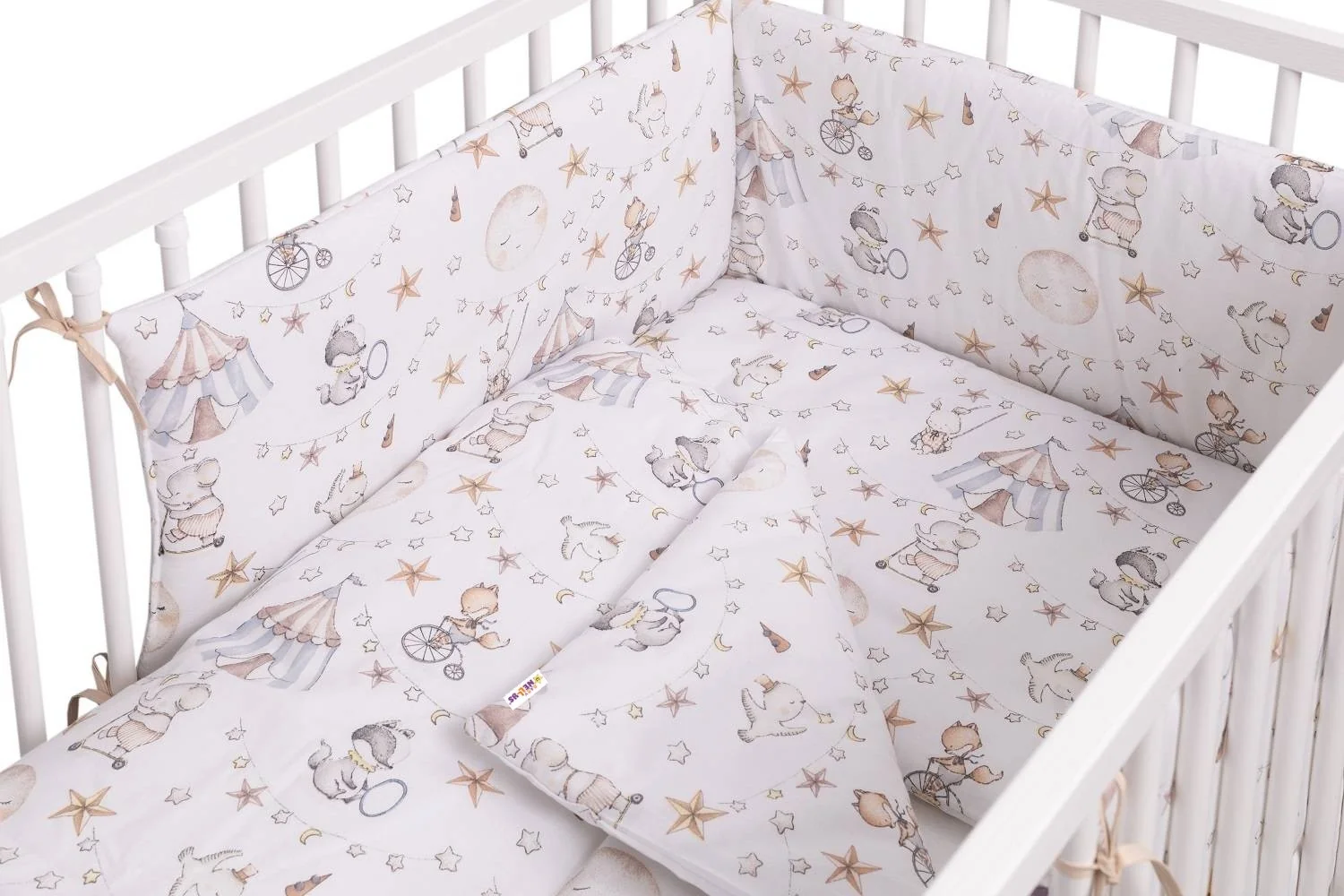 Baby Nellys Mantinel s povlečením, bavlna, 3D sada, Cirkus, bílá/béžová