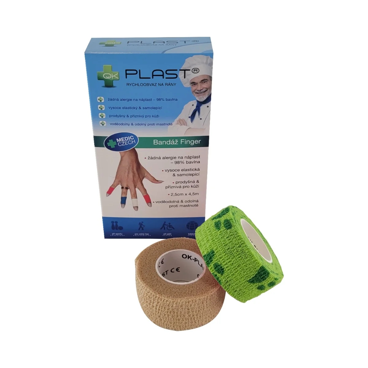 OK-plast Rychloobvaz Bandáž Finger 2,5 cm x 4,5 m 2 ks tělová a tlapky