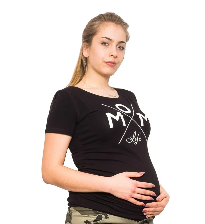 Be MaaMaa Těhotenské triko Mom Life - černá, vel. XL