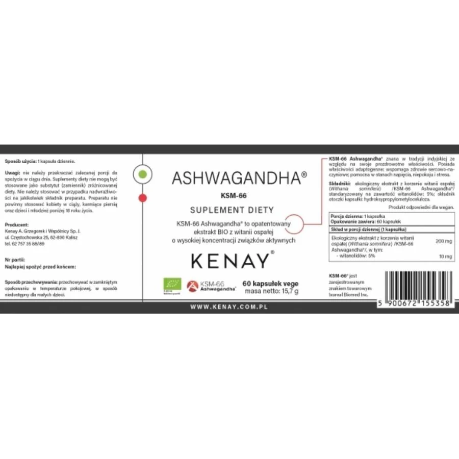 Kenay KSM 66 Ashwagandha BIO 60 kapslí