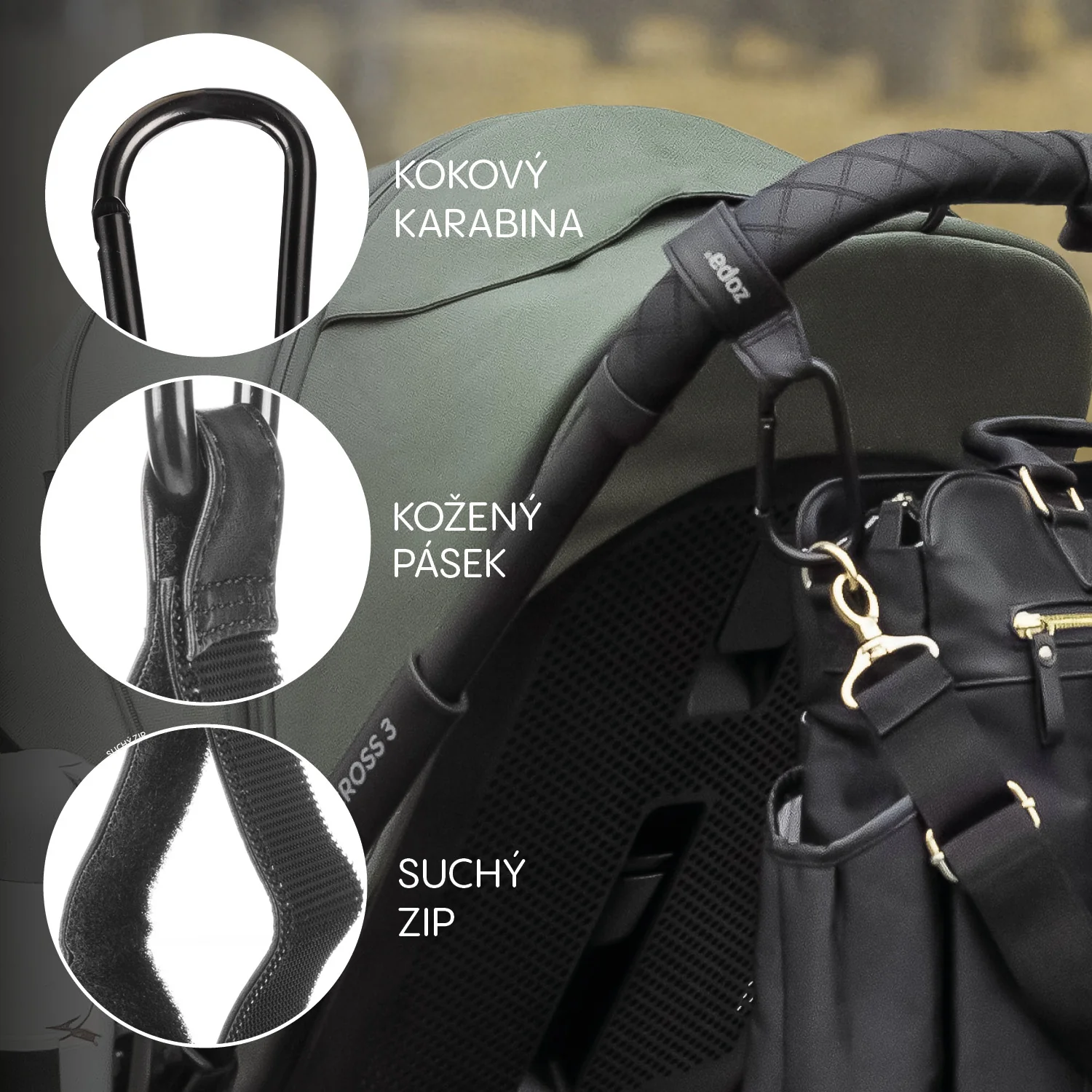 Zopa Multifunkční popruh se skobou DELUXE 2 ks, Black