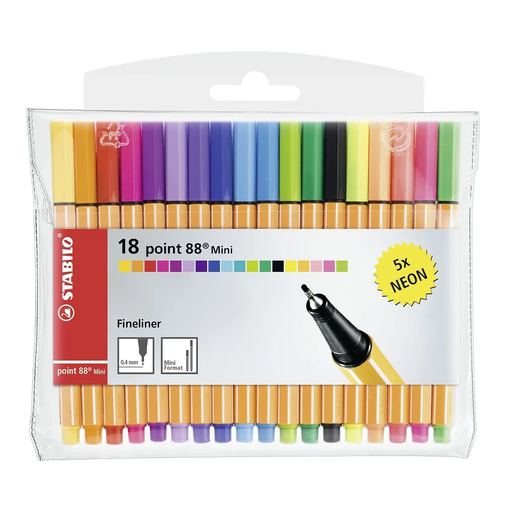 STABILO Jemný liner - point 88 Mini - 688/18-2 - 18 ks sada - 18 různých barev