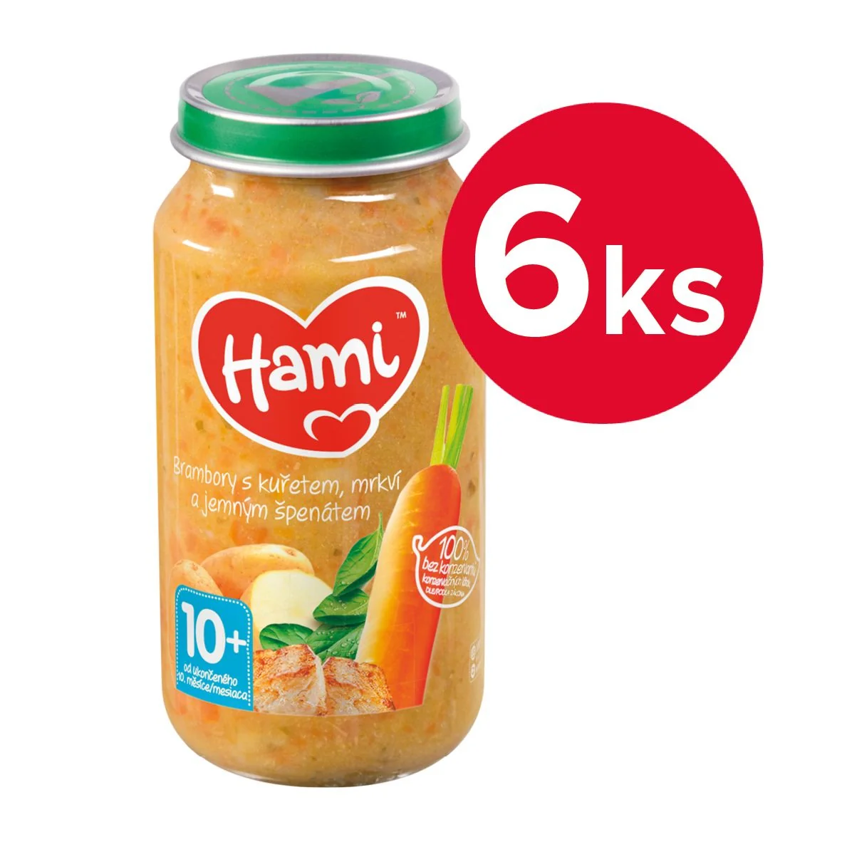 Hami Brambory s kuřetem, mrkví a jemným špenátem 12m+ 6x250 g