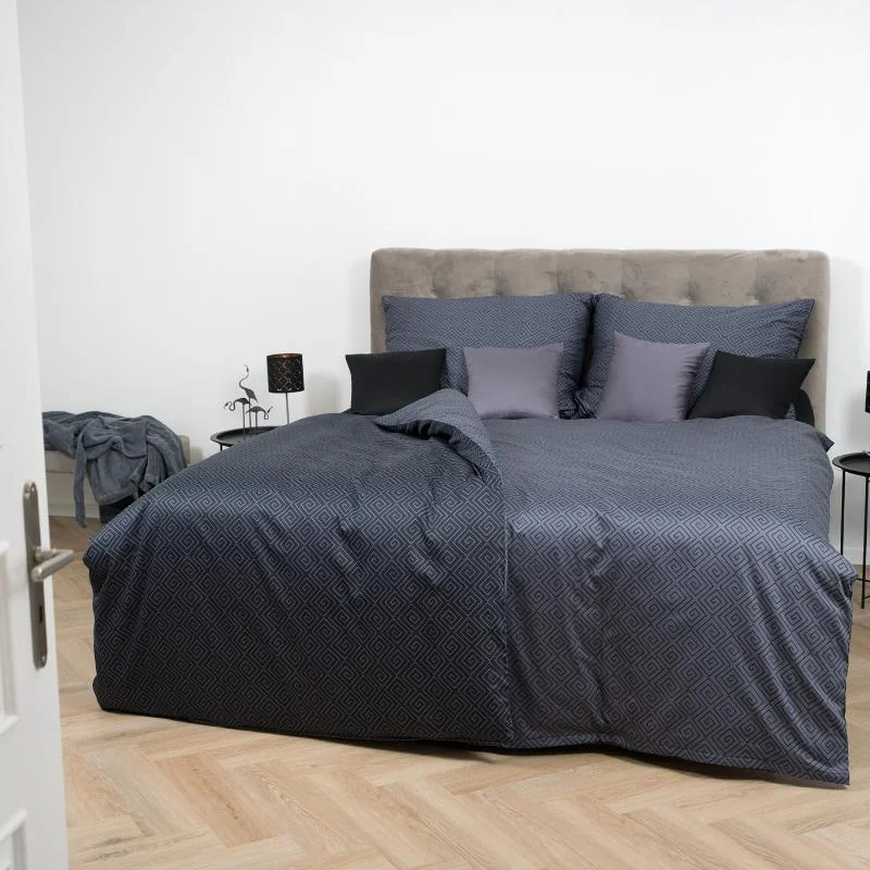 SCANquilt povlečení SATÉN DESIGN kristal šedočerná+černošedá 140 x 200/70 x 90 cm