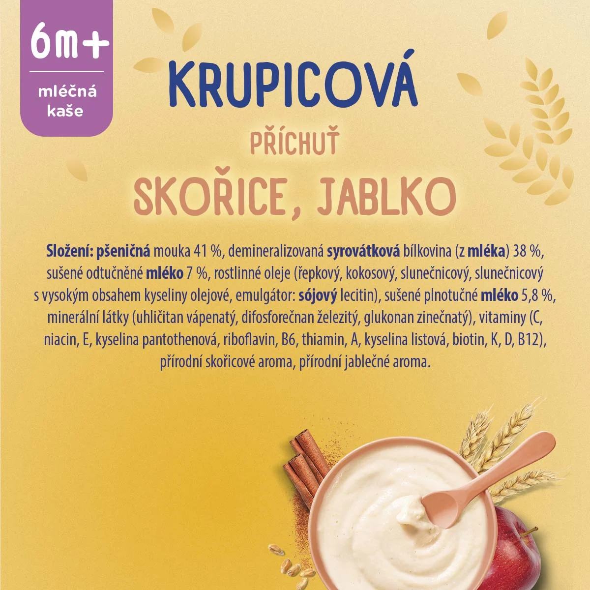 Sunar Mléčná krupicová kaše na dobrou noc skořice a jablko 210 g