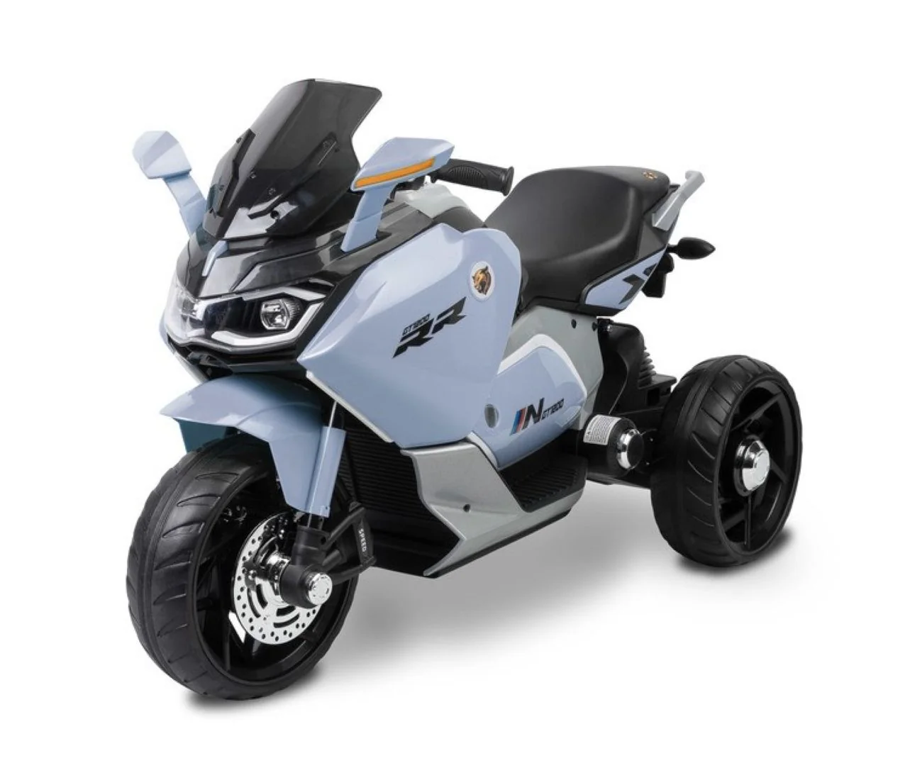 Toyz Elektrická tříkolová motorka pro děti – 2 motory, LED, USB, modrá