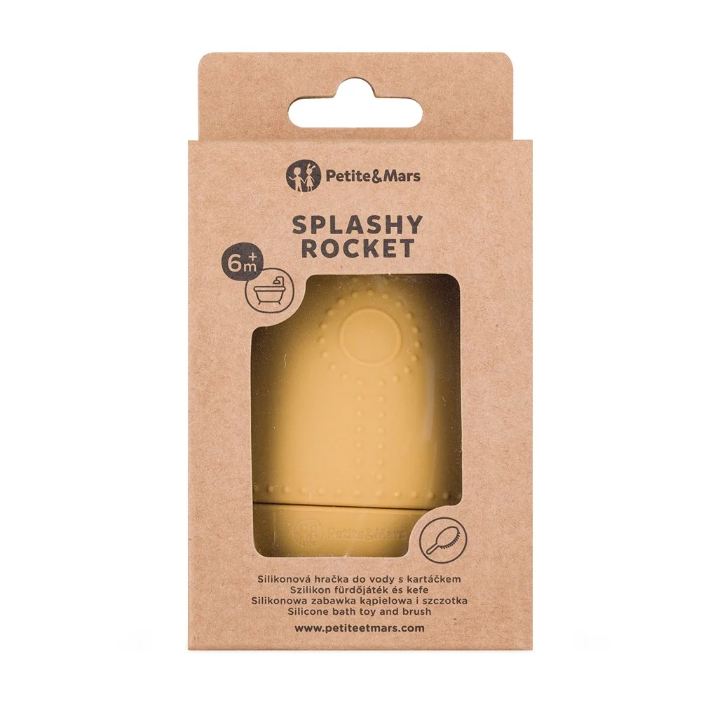 Petite&Mars Hračka silikonová do vody s kartáčkem Splashy Rocket Intense Ochre 6m+