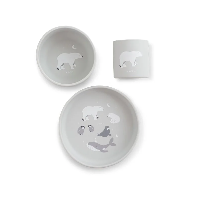 Saro Baby silikonová jídelní sada Polaris Grey