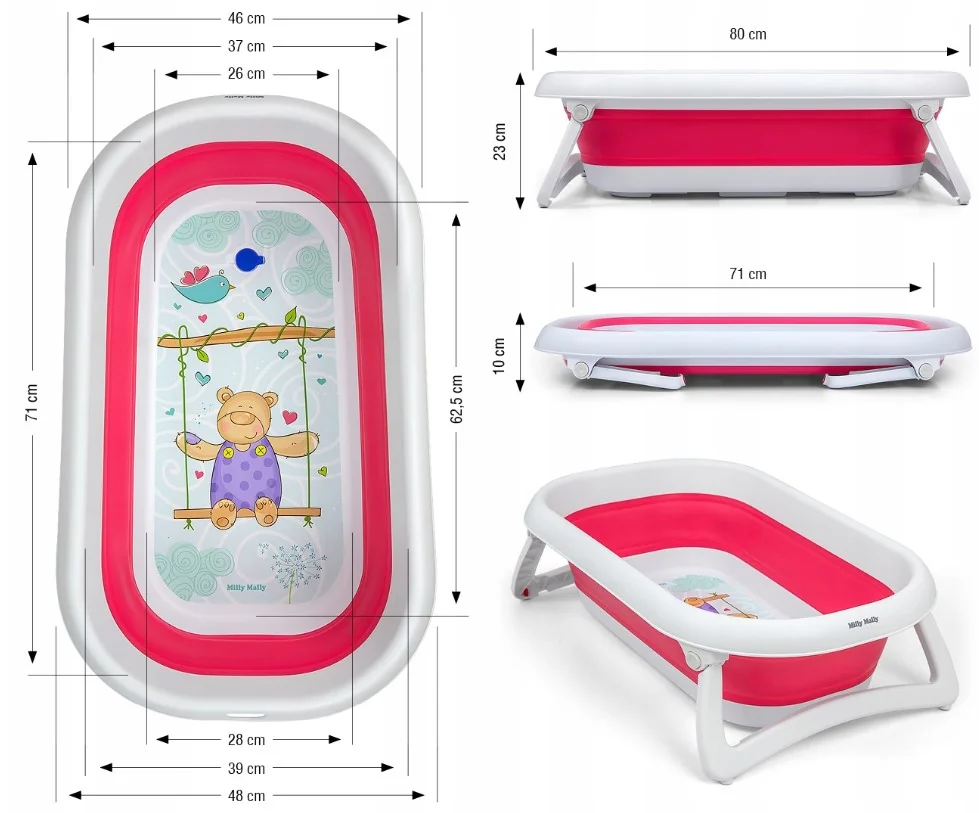 Milly Mally Skládací dětská vanička Medvídek Aqua - růžová