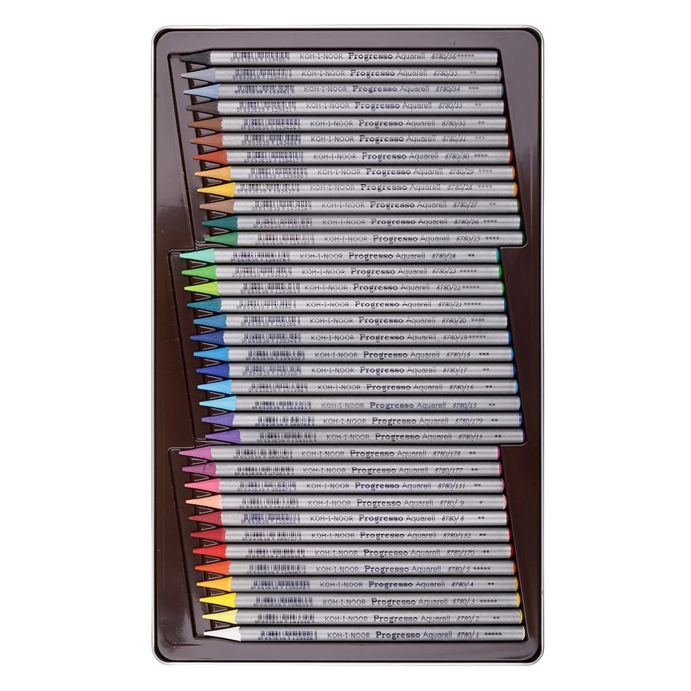 KOH-I-NOOR PROGRESSO AQUARELL 8785/36 - akvarelové pastelky v laku v plech. pouzdře - 36 ks