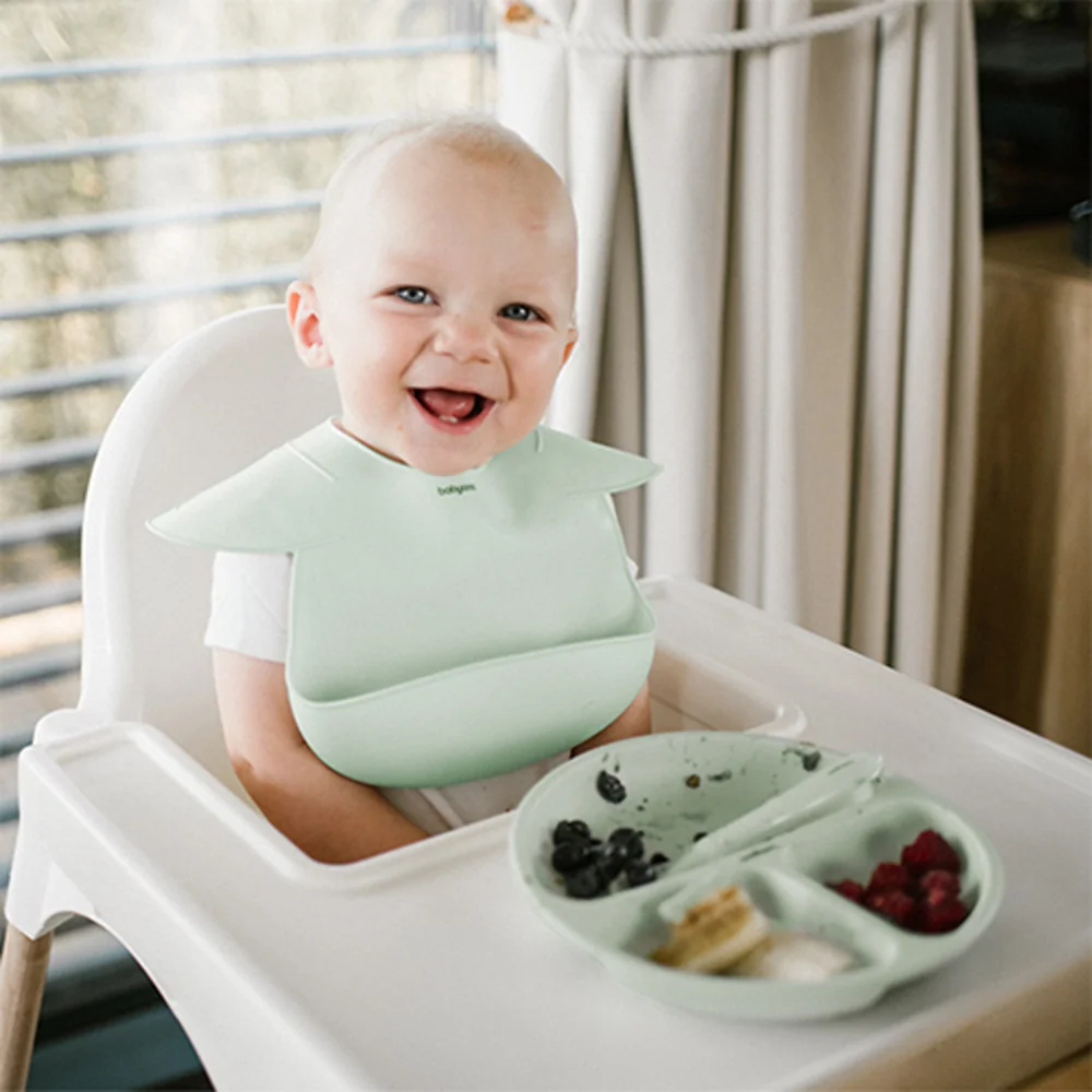 Babyono Silikonový talíř pro děti, tříkomorový s přísavkou - mátový