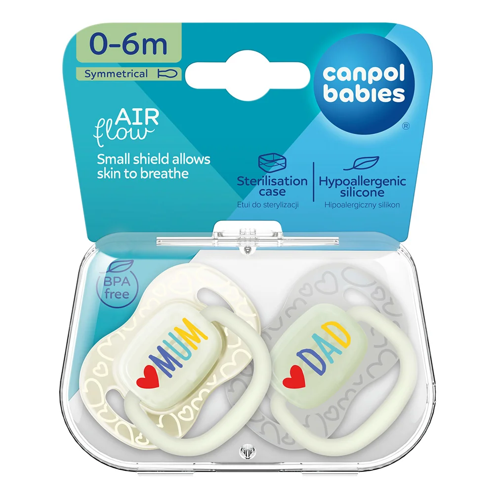 Canpol babies Mum&Dad Svítící silikonový dudlík symetrický 0–6m 2 ks