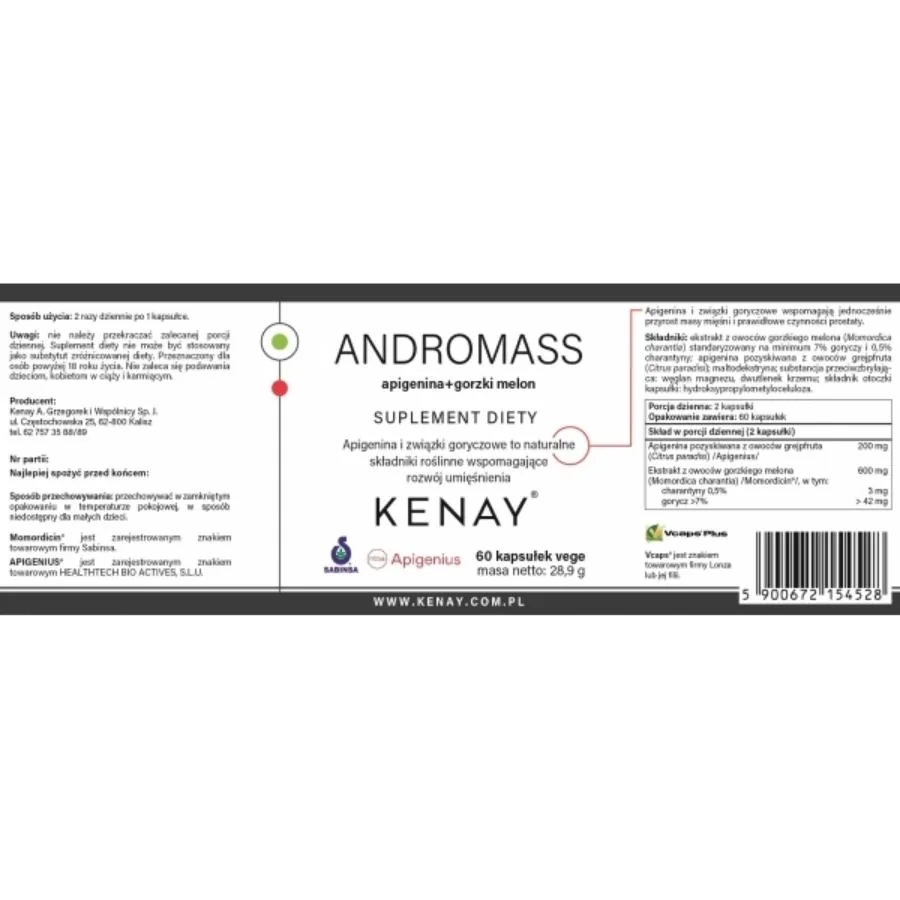 Kenay AndroMass apigenin + hořký meloun 60 kapslí