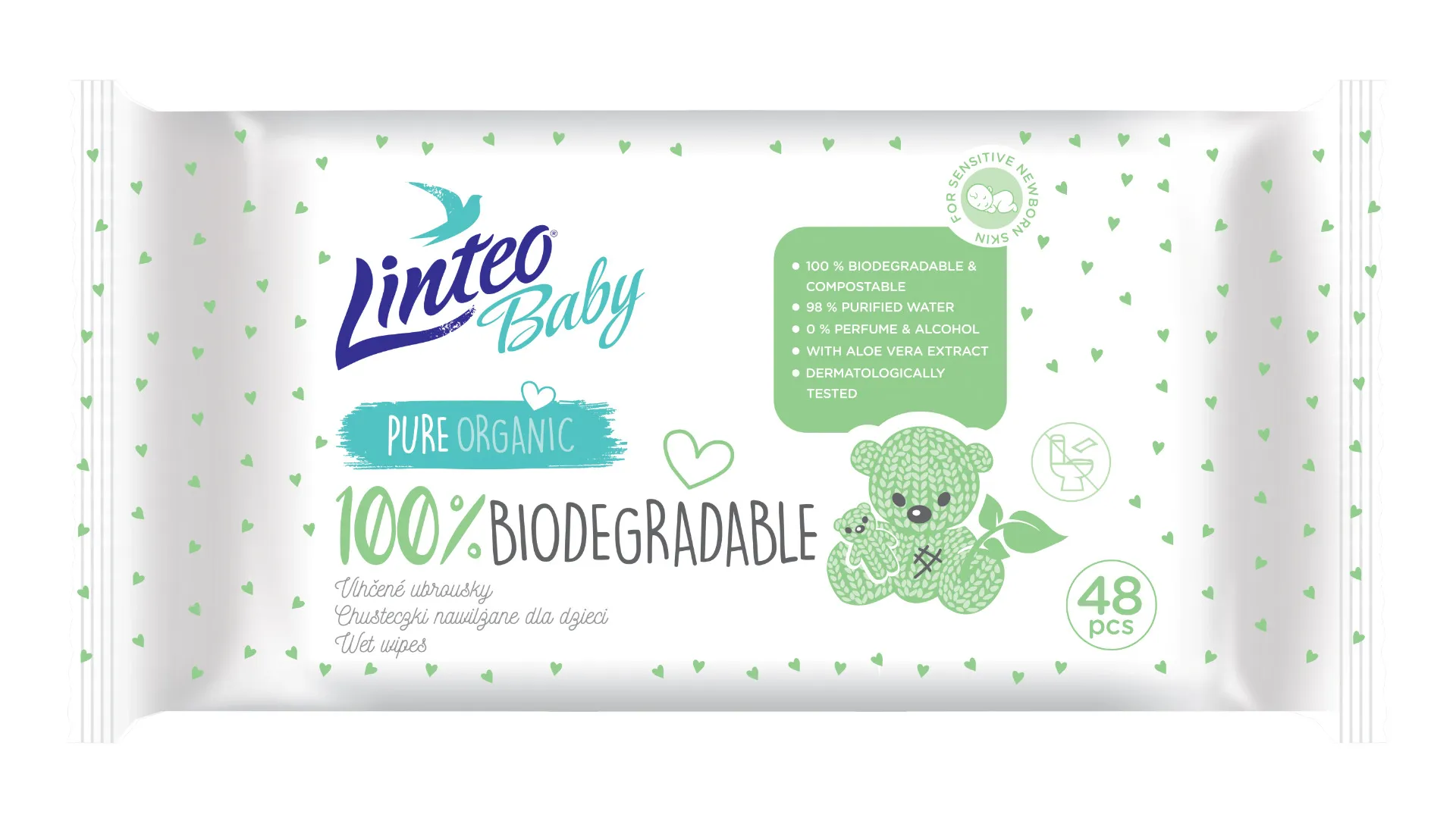 Linteo Baby Biodegradable vlhčené ubrousky 48 ks