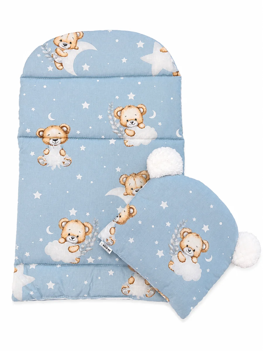 Baby Nellys Oboustranné hnízdečko, podložka + polštářek 3D,Sleepy Teddy, modré