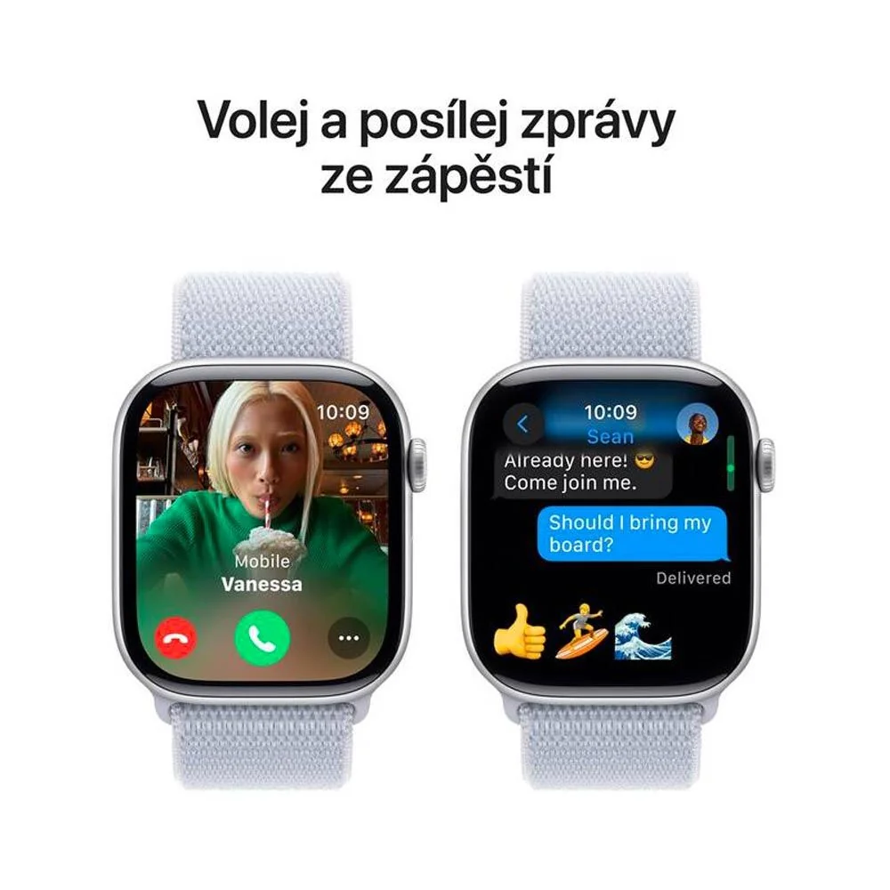 Apple Watch S10 42 mm sport loop chytré hodinky silver/blue cloud
