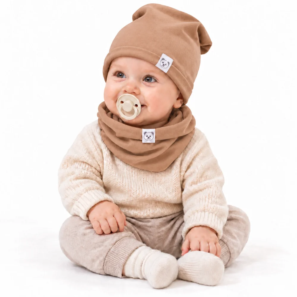 Baby Nellys Čepice s nákrčníkem bavlna, Little Bear, béžová