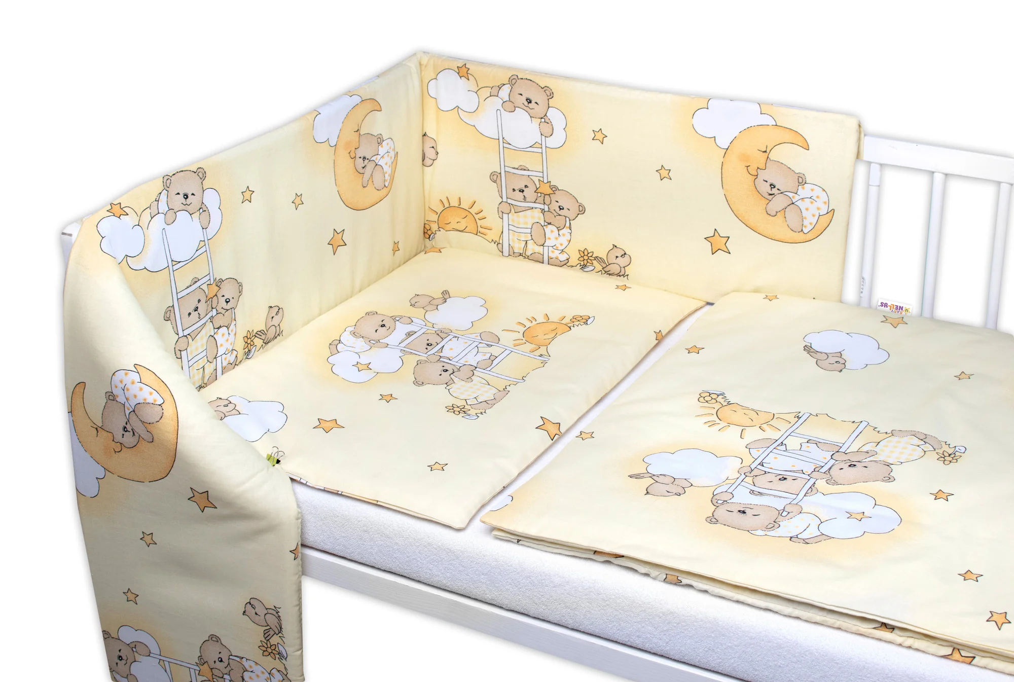 Baby Nellys Mantinel s povlečením Premium, 3D sada, Medvídek na žebříku, žlutý, 120x90 cm