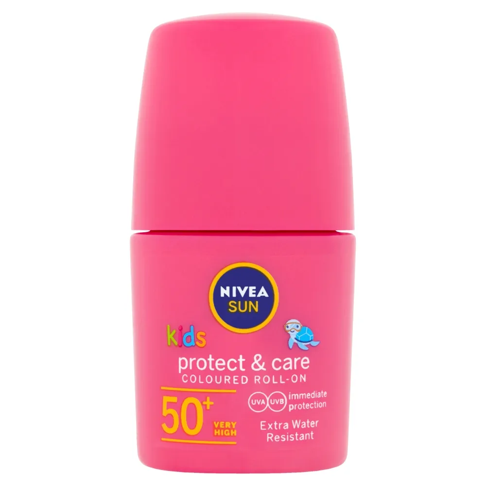 Nivea SUN Protect & Care Dětské barevné mléko na opalování SPF50+ roll-on 50 ml růžové