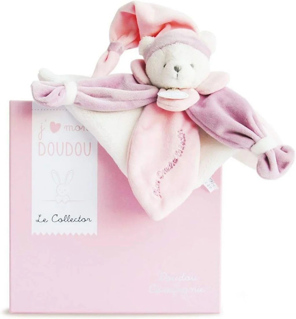 Doudou et Compagnie Paris Dárková sada - plyšový muchláček růžový medvídek 24 cm