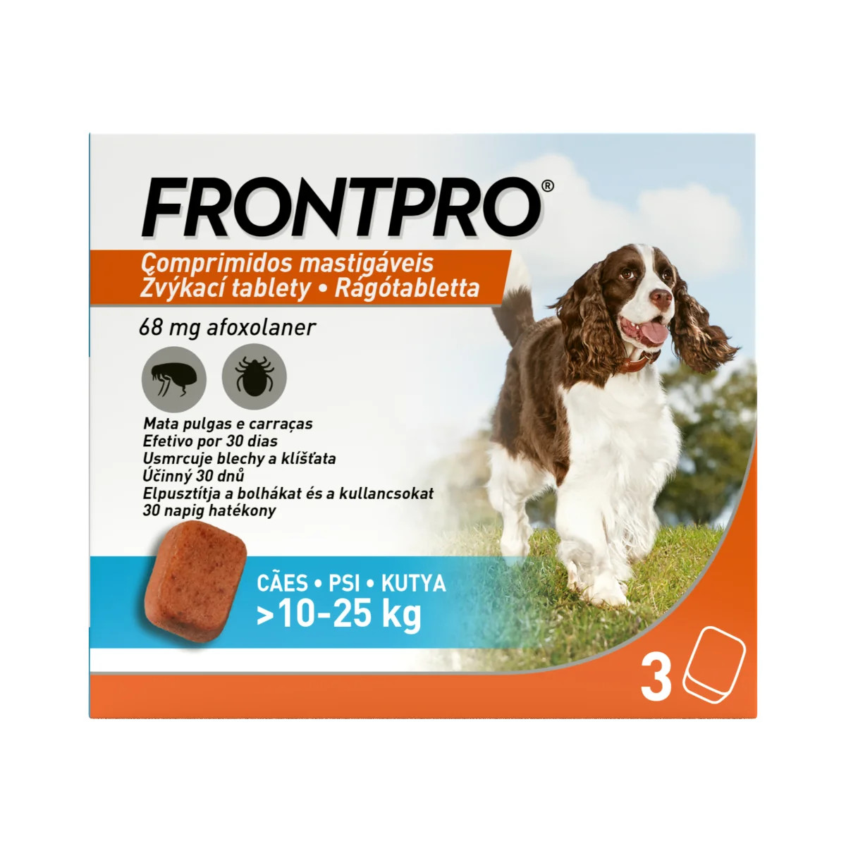 FRONTPRO Žvýkací tablety pro psy 10–25 kg 68 mg 3 tablety