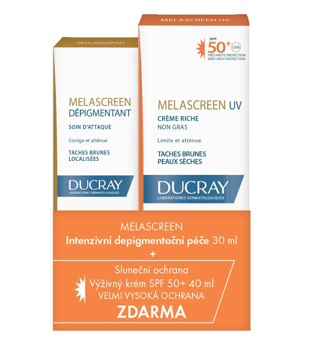 Ducray Melascreen Intenzivní depigmentační péče 30 ml + Výživný krém SPF50+ 40 ml