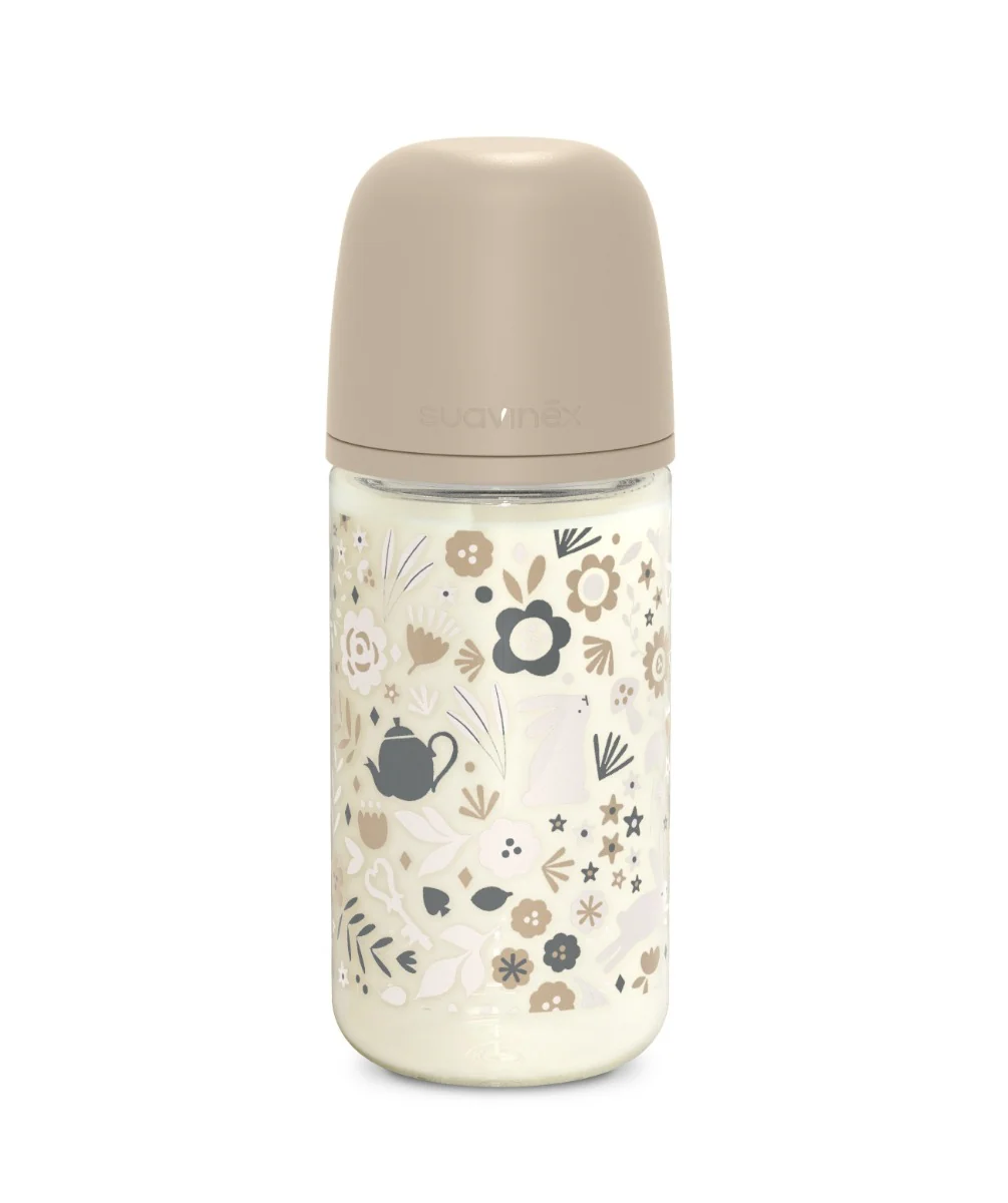 Suavinex Wonderland Skleněná láhev fyziologická SX PRO průtok M 3m+ 240 ml 1 ks liberty krémová