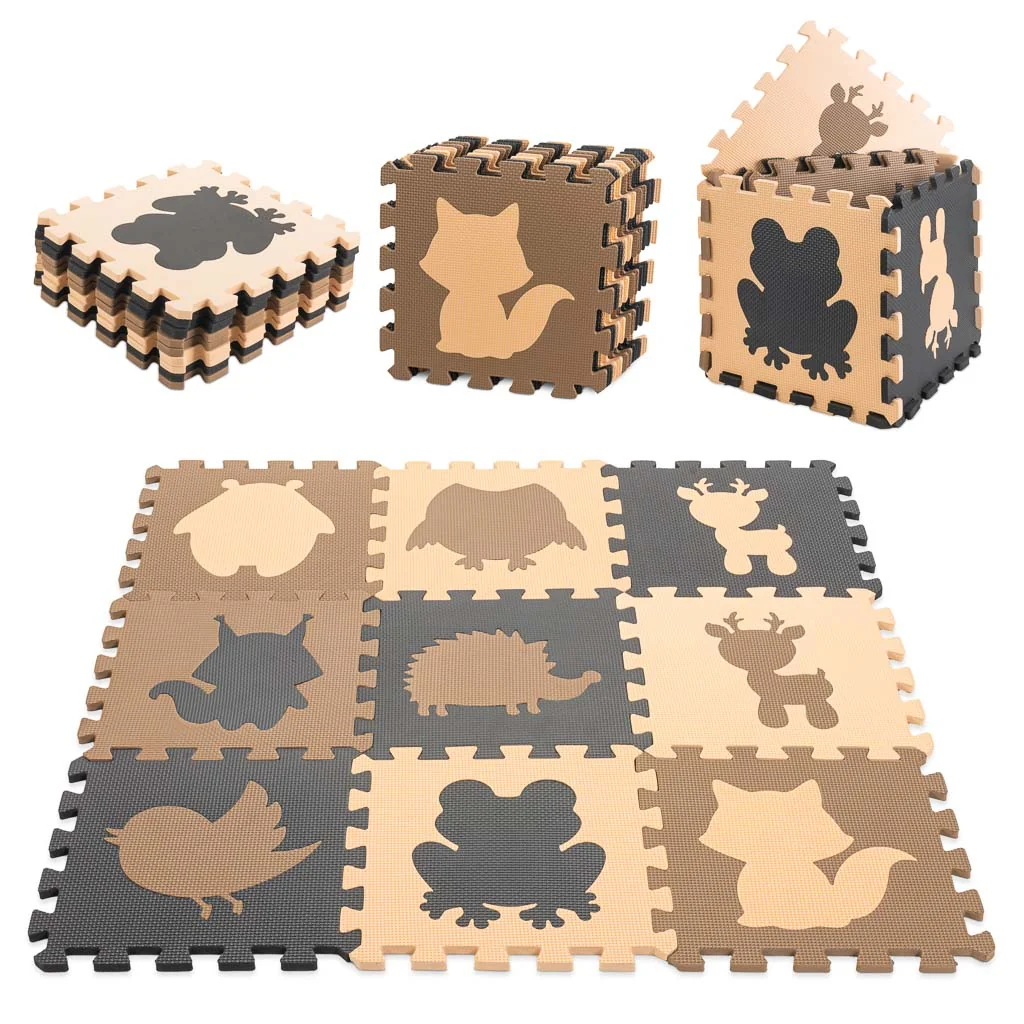 TULIMI Pěnové puzzle Zvířátka béžové 85×85 cm – 9 dílů