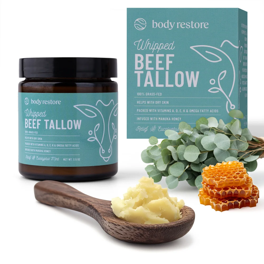 Body Restore Našlehaný tělový krém z hovězího loje eukalyptus a máta 71 g