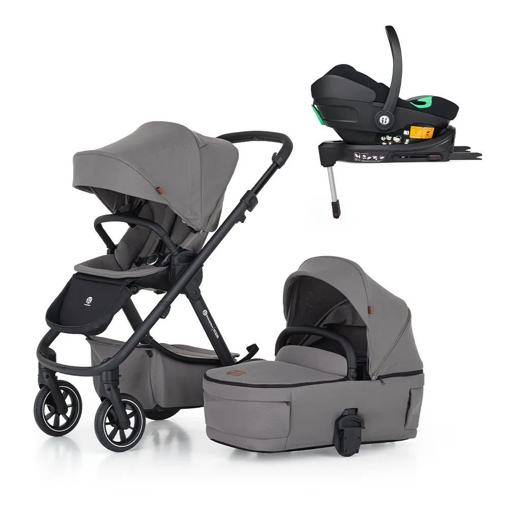 Petite&Mars Kočárek kombinovaný ICON 2v1 Dove Grey LITE RWS + Core Pro i-Size Black + Báze