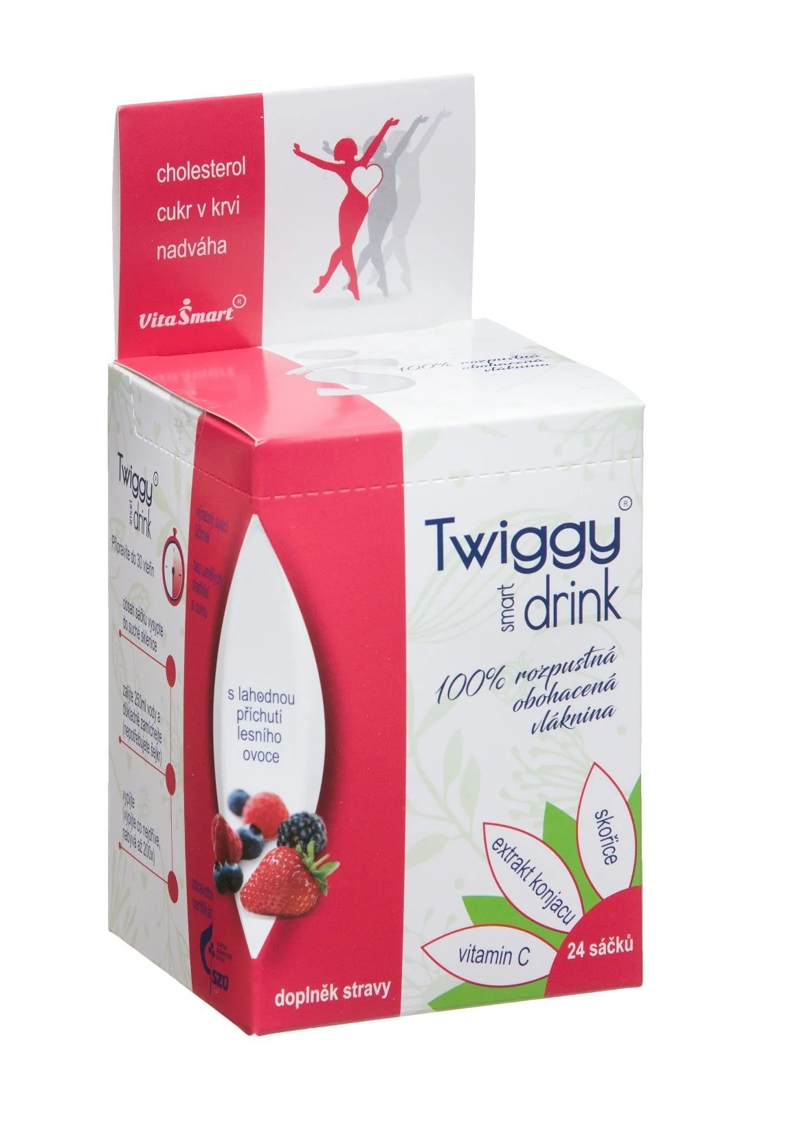 VitaSmart Twiggy Glukomannan 1500 mg + skořice + vitamin C lesní směs nápoj 24 sáčků