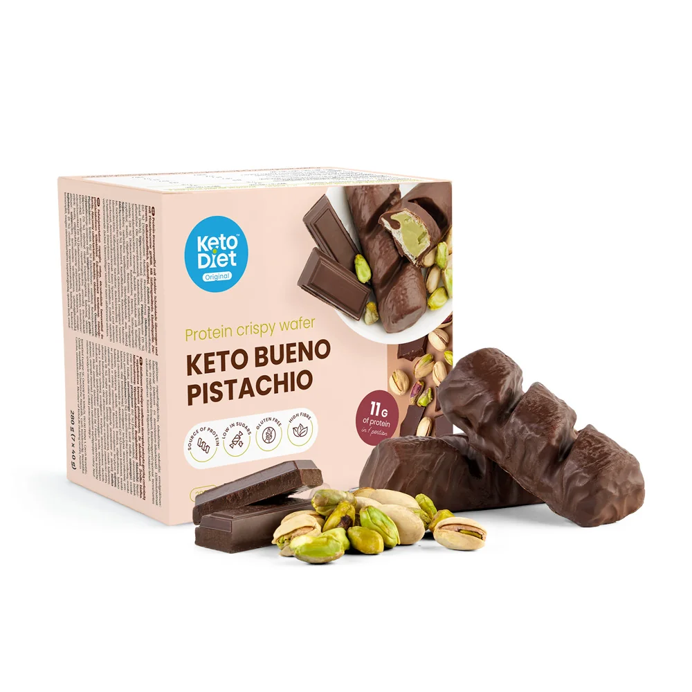 KetoDiet Keto Bueno Pistachio - křupavé oplatky (7 porcí) 