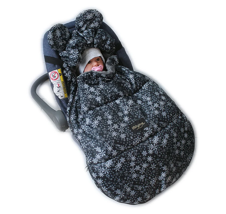 Baby Nellys Fusak s oušky MIKI, fleece Velvet 90x50,černá s hvězdami